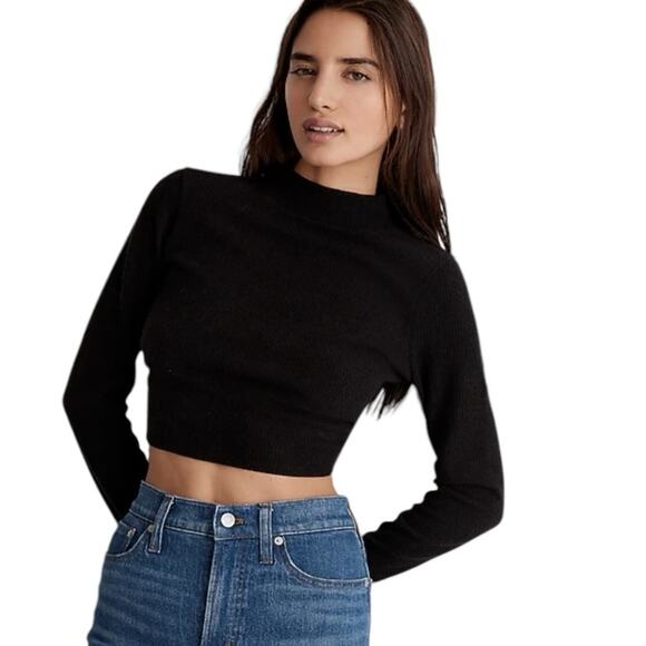 Madewell Black Ribbed Mockneck Open Back Crop Top size XS - Picture 3 of 9